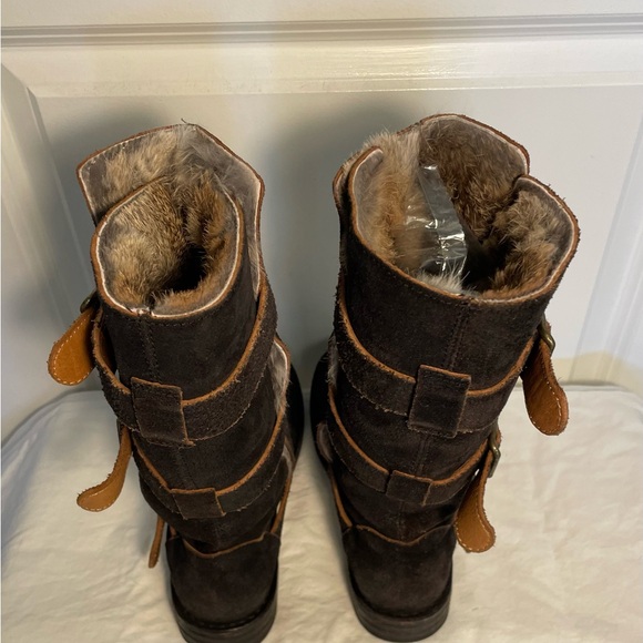 Fiorentini+Baker LEVANZO NERO Brown Suede Boots 3 Straps w/ Gold Buckles - Picture 5 of 16